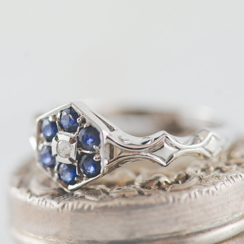 Sapphire and Diamond 9k White Gold Ring