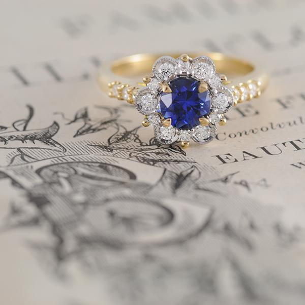 Sapphire and Diamond Vintage Inspired Ring