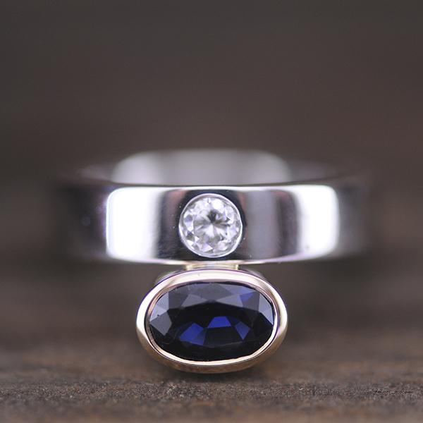 Sapphire and Diamond modern Ring