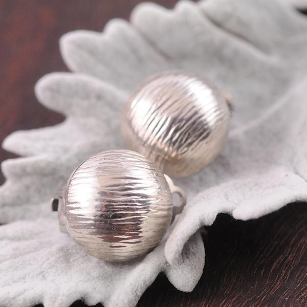 Silver Clip on Earrings Round Half Ball with deep line texture
