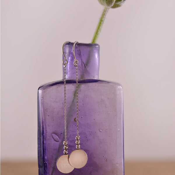 9k White Gold Chain and Disc Drop Earrings