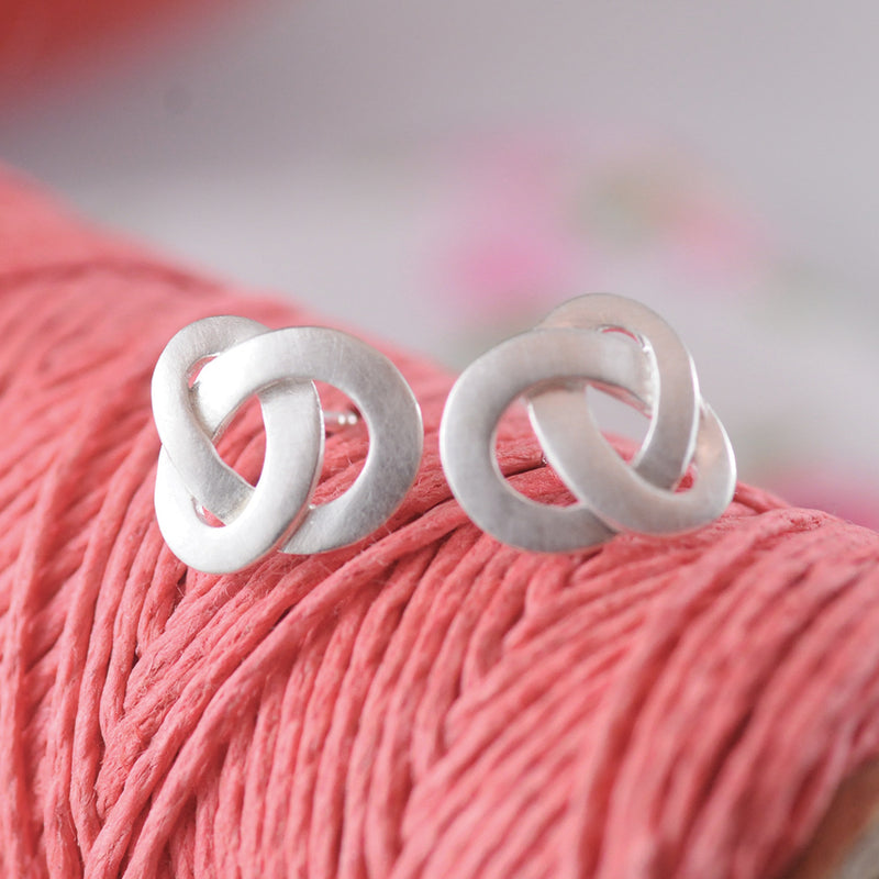 Silver Flat Knot Textured Earrings
