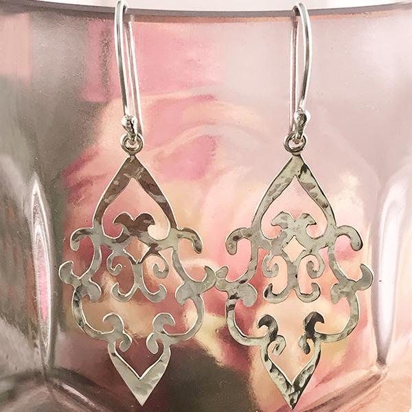 Silver Moroccan drop earrings intricate