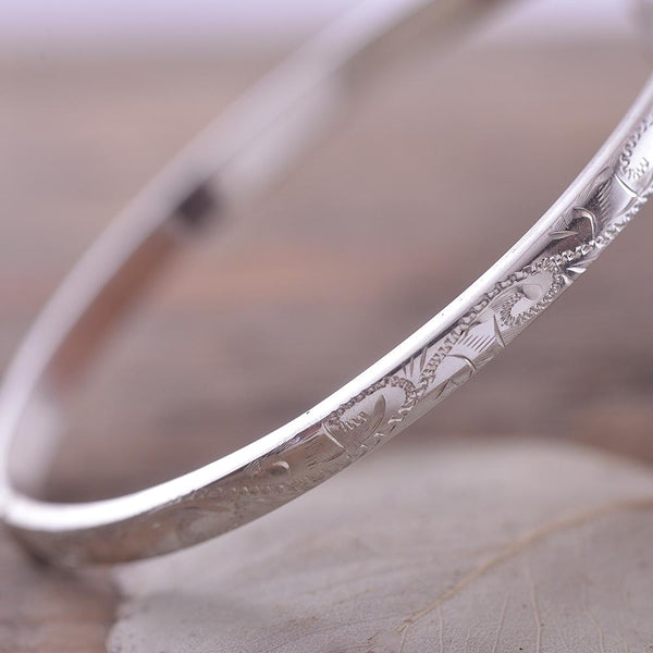 Sterling Silver Half Engraved Bangle