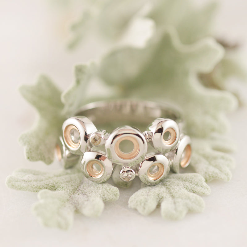 Sterling Silver, Rhodium, and Rose Gold plated Ring with White Sapphire