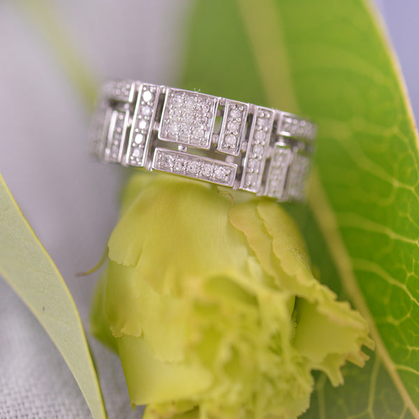 9k White Gold Small Greek Key Engagement Ring