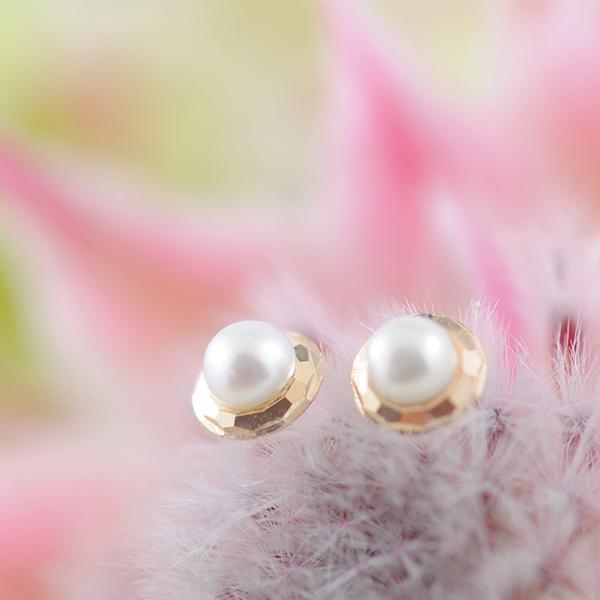 Small Pearl Studs Bezel Set in 9ct Yellow Gold