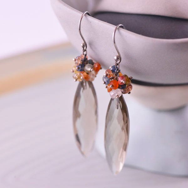 Sterling Silver Smokey Quartz Grape Drop Earrings