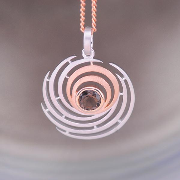 Smoky Quartz Swirl Pendant in Sterling Silver and Rose Gold Plating