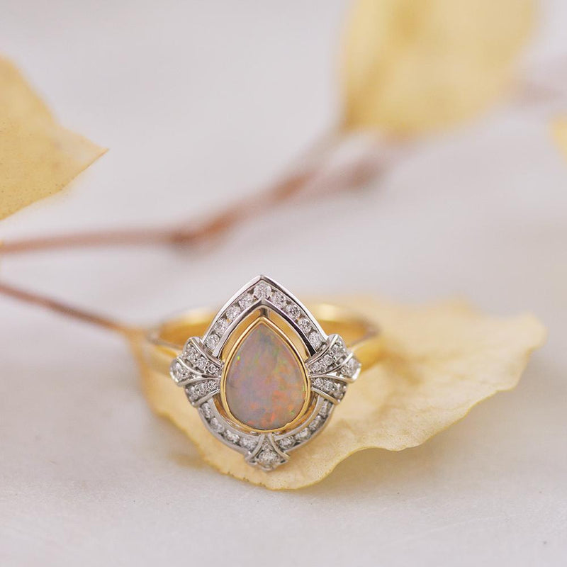 18ct Yellow and White Gold, Opal and Diamond Ring