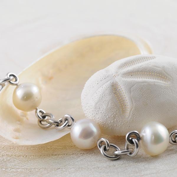 South Sea Pearl & 18k White Gold Link Chain Bracelet