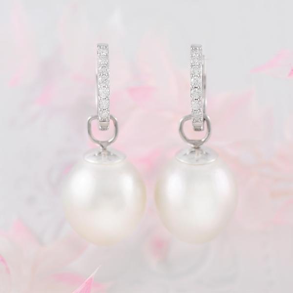 South Sea Pearl Earring Pendants in 18k White Gold