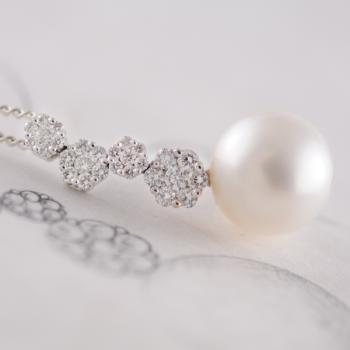 South Sea Pearl and Diamond 18K  White Gold Pendant
