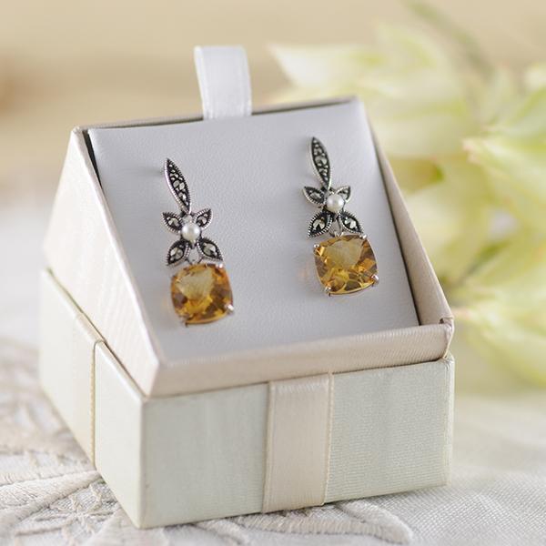 Citrine and Pearl Earrings set in Sterling Silver