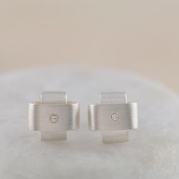 Sterling Silver Crossover Diamond Earrings