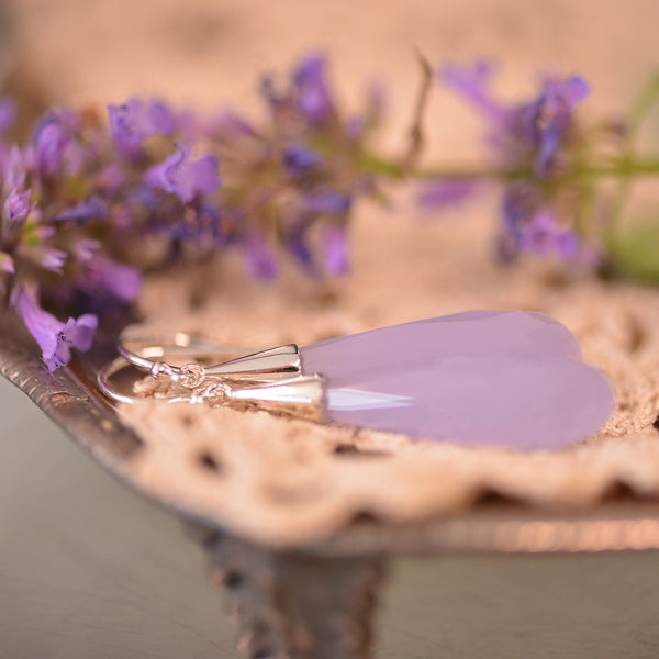 Sterling Silver Briolette Lavender Purple Obsidian Drop Earrings