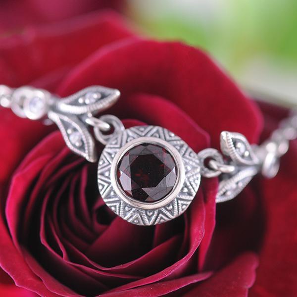 Garnet and Cubic Zirconia Antique Look Pendant set in Sterling Silver