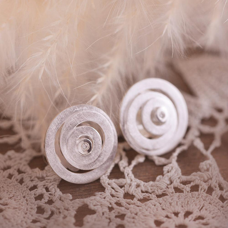 Sterling Silver Scratch Matt Swirl Earrings with Diamond