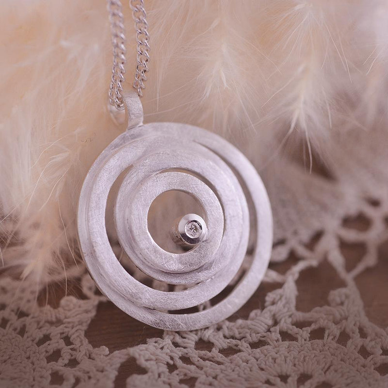 Sterling Silver Scratch Matt Swirl Pendant with Diamond