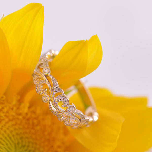 Diamond 9ct Yellow Gold Filigree Ring
