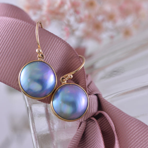 Blue Tahitian Mabe Pearl Drop Earrings