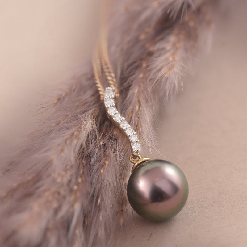 Tahitian and Diamond 18K Yellow Gold "Swoop" Pendant