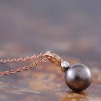 Tahitian Pearl and Diamond Pendant in 18k Rose Gold