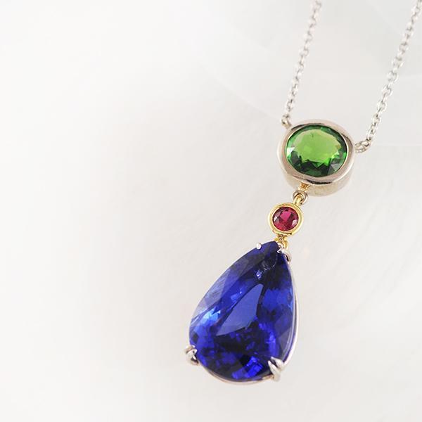 Tanzanite Ruby and Tsavorite 18k Yellow and White Gold Necklet