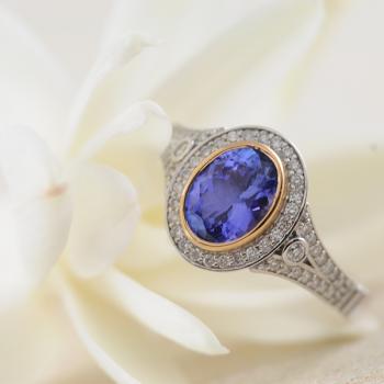 Tanzanite and Diamond Ring in 18k White and Rose Gold