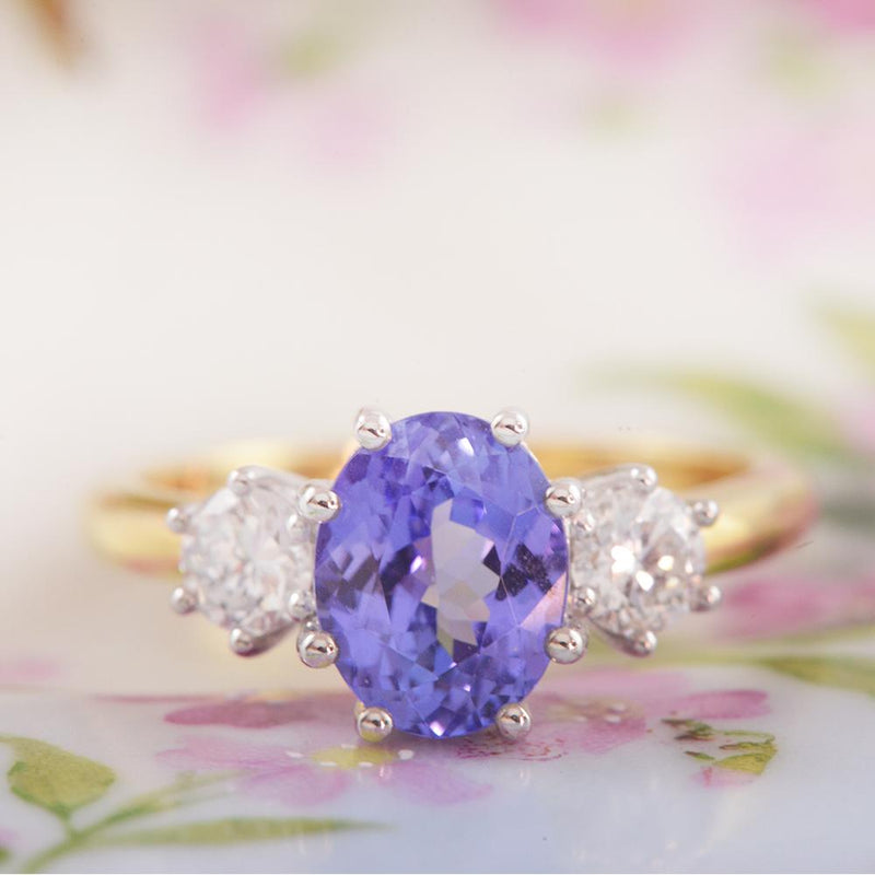 18ct Yellow and White Gold Tanzanite and Diamond Ring