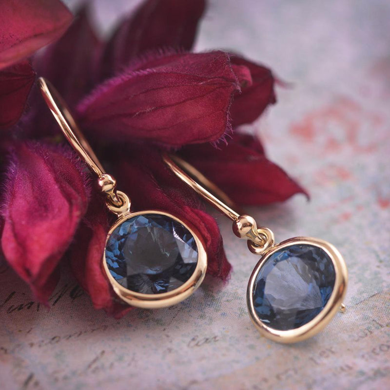 9ct Yellow Gold London Blue Topaz Round Drop Earrings