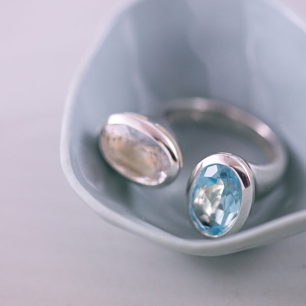 SkyBlue Topaz and Rock Crystal Sterling Silver Ring