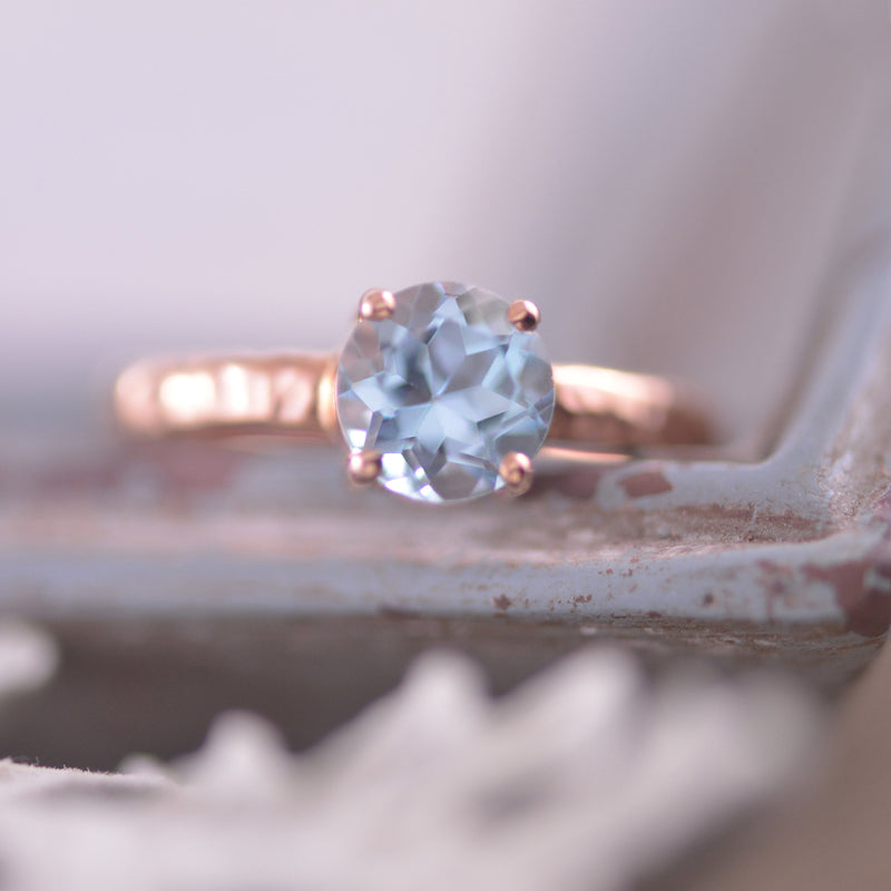 9ct Rose Gold Hammered Ring with Blue Topaz