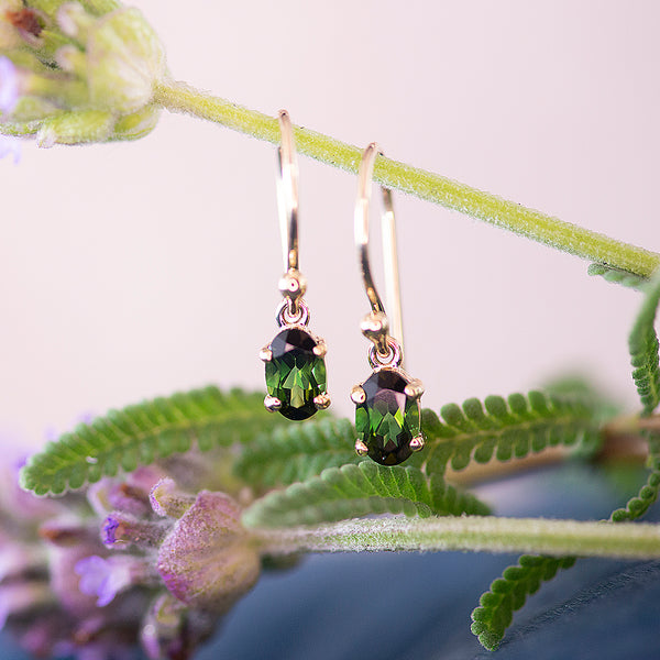 9ct Green Tourmaline Yellow Gold Drop Earrings