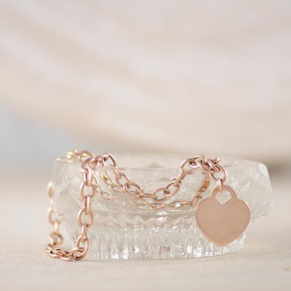 Trace Bracelet with Flat Heart in 9k Rose Gold