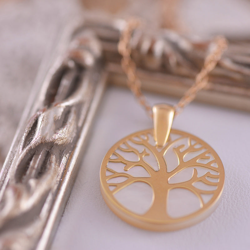 9ct Yellow Gold and Mother of Pearl Tree of Life Pendant