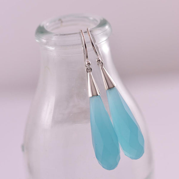 Sterling Silver Briolette Turquoise Obsidian Drop Earrings