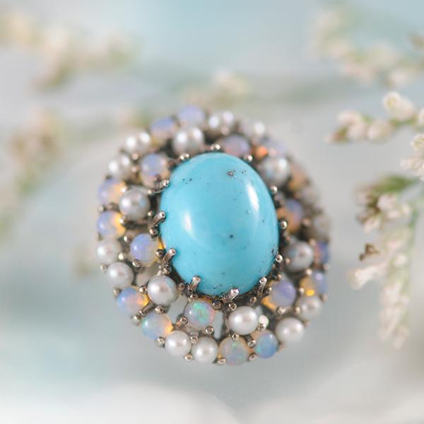 Marcasite, Pearl, Opal And Turquoise Brooch/Pendant