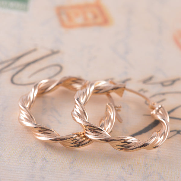 9K Yellow Gold Twisted Ribbon Textured Hoops
