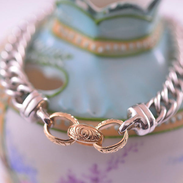 Sterling Silver and 9ct Yellow Gold Fancy Double Curb, Belcher Bracelet