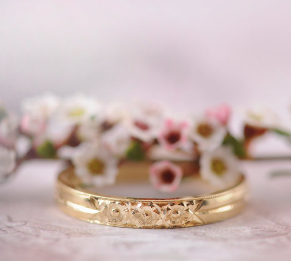 Yellow Gold Engraved Wedding Band