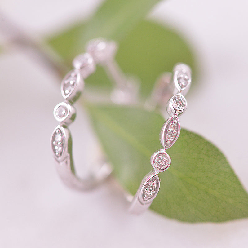 9k White Gold Vintage Inspired Huggie Earrings