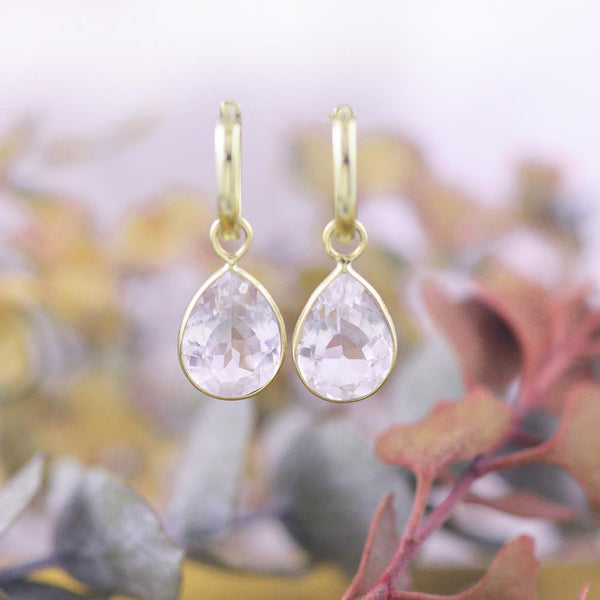 White Topaz Pear Cut Drop Earrings Huggies