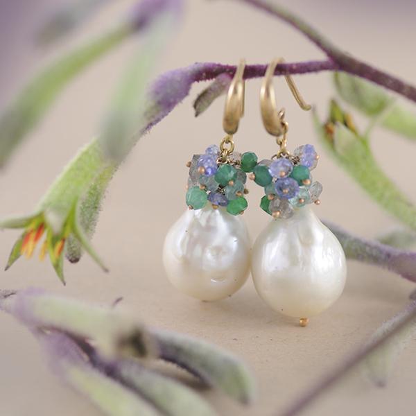 Pearl & Tourmaline Grape Drop Earrings