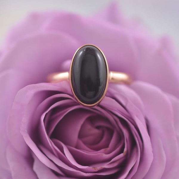 9ct Rose Gold Black Oval Onyx Ring