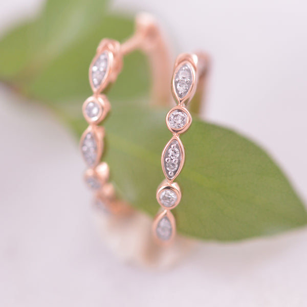 9k Rose Gold Vintage Inspired Huggie Earrings